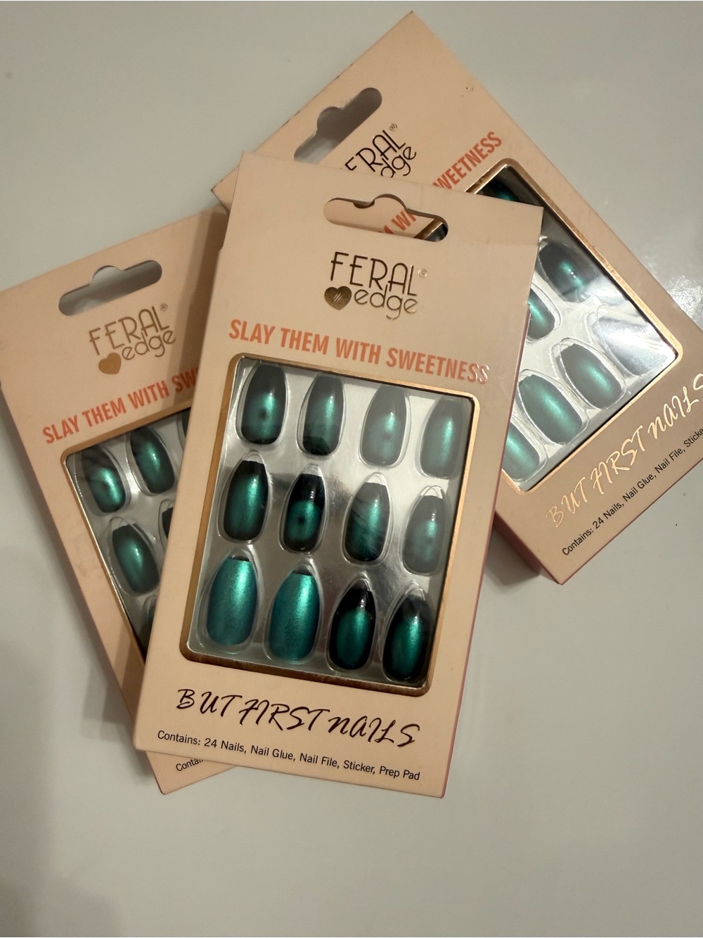 New 3 Packs SWEETNESS 24 Nail Set - Emerald Elegance: Triad of Press-On Nails